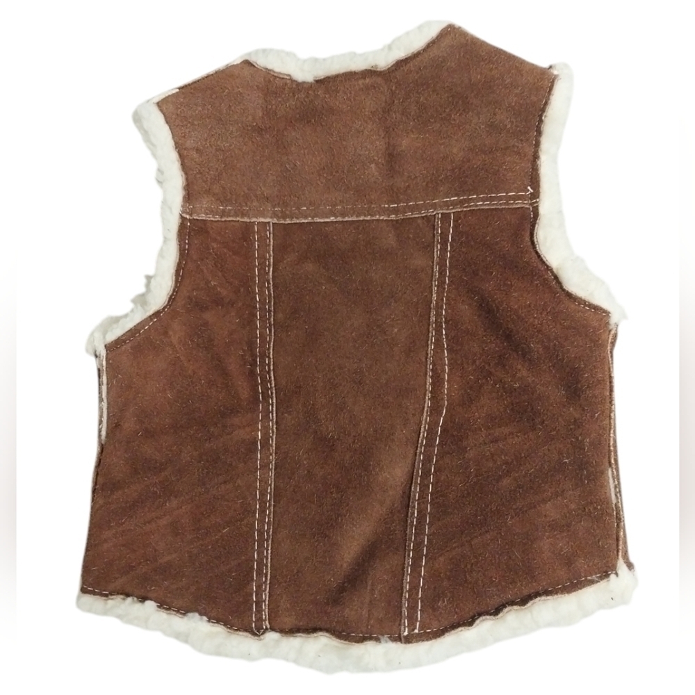 Kids leather vest with fur size small brown - Picture 2 of 3